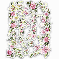 Наклейки Цветы розы и лилии, самоклеящиеся на белой основе для украшения дома 8 шт. на листе 66 х 51 см