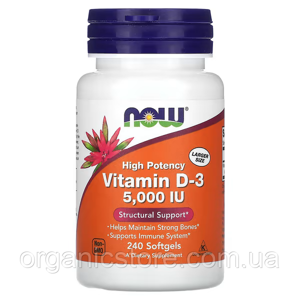 Вітамін D3, NOW Foods, 5000 МО, 240 таблеток