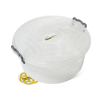 Харчовий лоток для їжі 5Л із кришкою, круглий, пластик, прозорий SNMZ