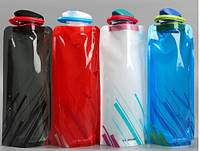 Портативная мягкая складная бутылки-фляга для воды с карабином 700мл BPA Free Черная