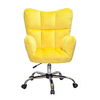 Кресло мягкое Oliver CH-Office велюр желтый В-1027 на хромированной крестовине c колесиками