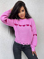 Модный вязаный женский свитер Зефирка с сердцами Ssmk2165
