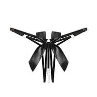 Еротичні жіночі трусики з перлами та атласним бантом (Onesize), Чорні