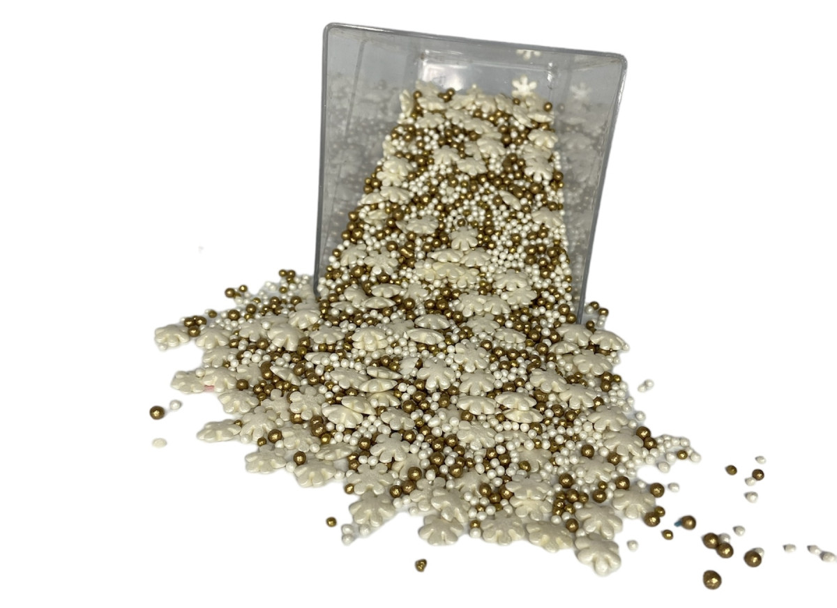 Посипка кондитерська Сніжинки (золоті та білі кульки) 1 кг