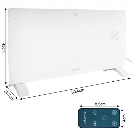 Скляний конвекційний нагрівач Maltec Eco Wi-Fi 1000/2000 Вт термостат пульт керування білий