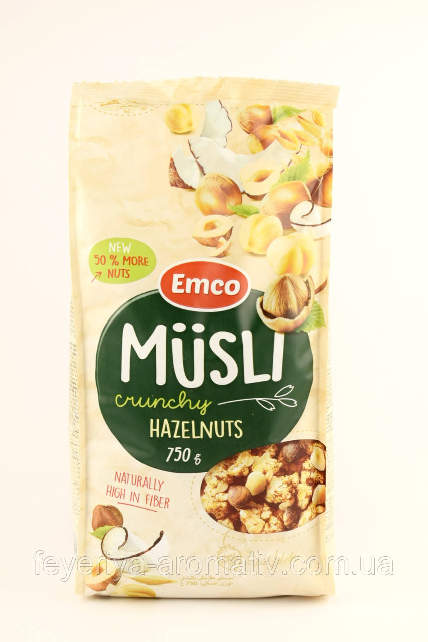 Мюслі кранчі з фундуком та кокосом Emco Crunchy Musli 750г (Чехія)