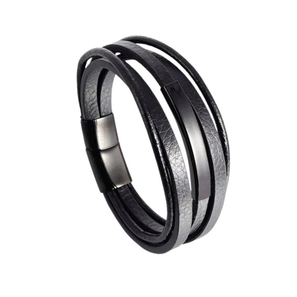 Чоловічий шкіряний браслет Primo Jewelry Punk з магнітною застібкою - Black, фото 1