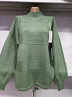 Женский свитер со стойкой с завязкой снизу в больших 56-58 размерах