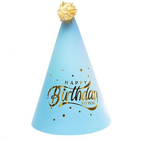 Колпаки праздничные бумажные Happy Birthday 20см с украшением | Голубой