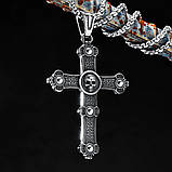 Чоловічий кулон підвіска з ланцюжком SKULL CROSS на шию з медичної сталі під срібло з Хрестом і Черепом, фото 4