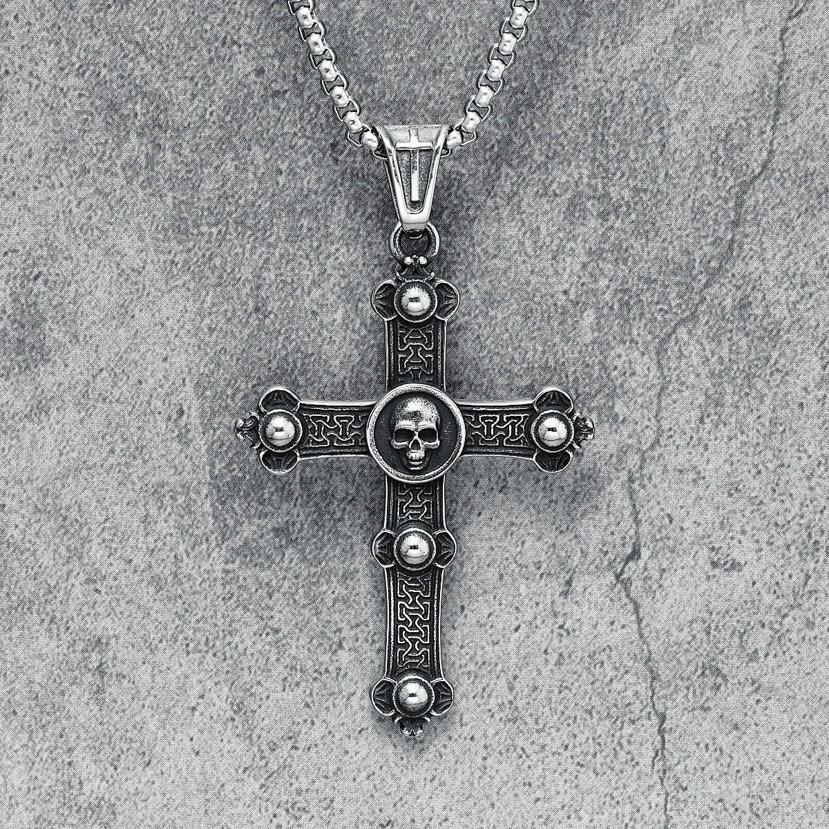 Чоловічий кулон підвіска з ланцюжком SKULL CROSS на шию з медичної сталі під срібло з Хрестом і Черепом