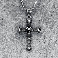 Мужской кулон подвеска с цепочкой SKULL CROSS на шею из медицинской стали под серебро с Крестом и Черепом