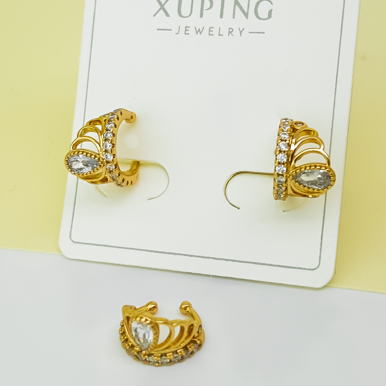 Сережки Каффи, "Ажурна Корона" з цирконієм, медичне золото Xuping 18К