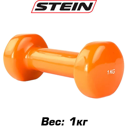 Гантель вінілова для фітнесу гантель спортивна нерозбірна фітнес гантель вініл Stein 1 кг помаранчева, фото 1