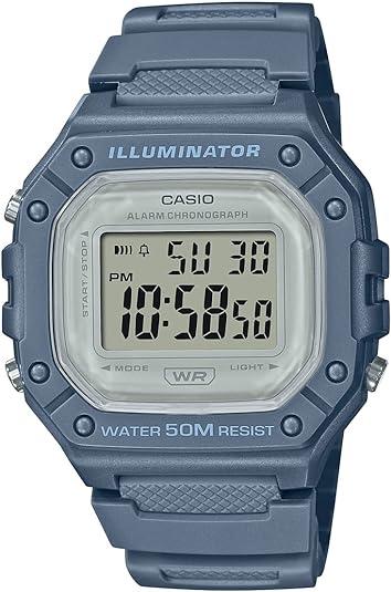 Часы спортивные женские Casio W-218HC-2A летние голубые, часы с подсветкой, часы касио с будильником