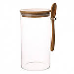Скляна банка з бамбуковою кришкою для зберігання продуктів Раціональність 10х15 см