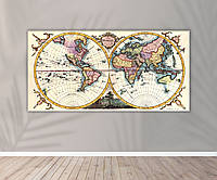 Стильная картина в офис античная карта мира. Стильный подарок по любому поводу. 50, 1, 100