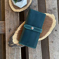 Кожаный женский кошелек с монетницей на молнии зеленый 19х10х2см