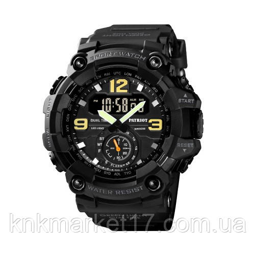 Тактичний багатофункціональний годинник з подвійним часом Patriot 004BK Black, фото 1