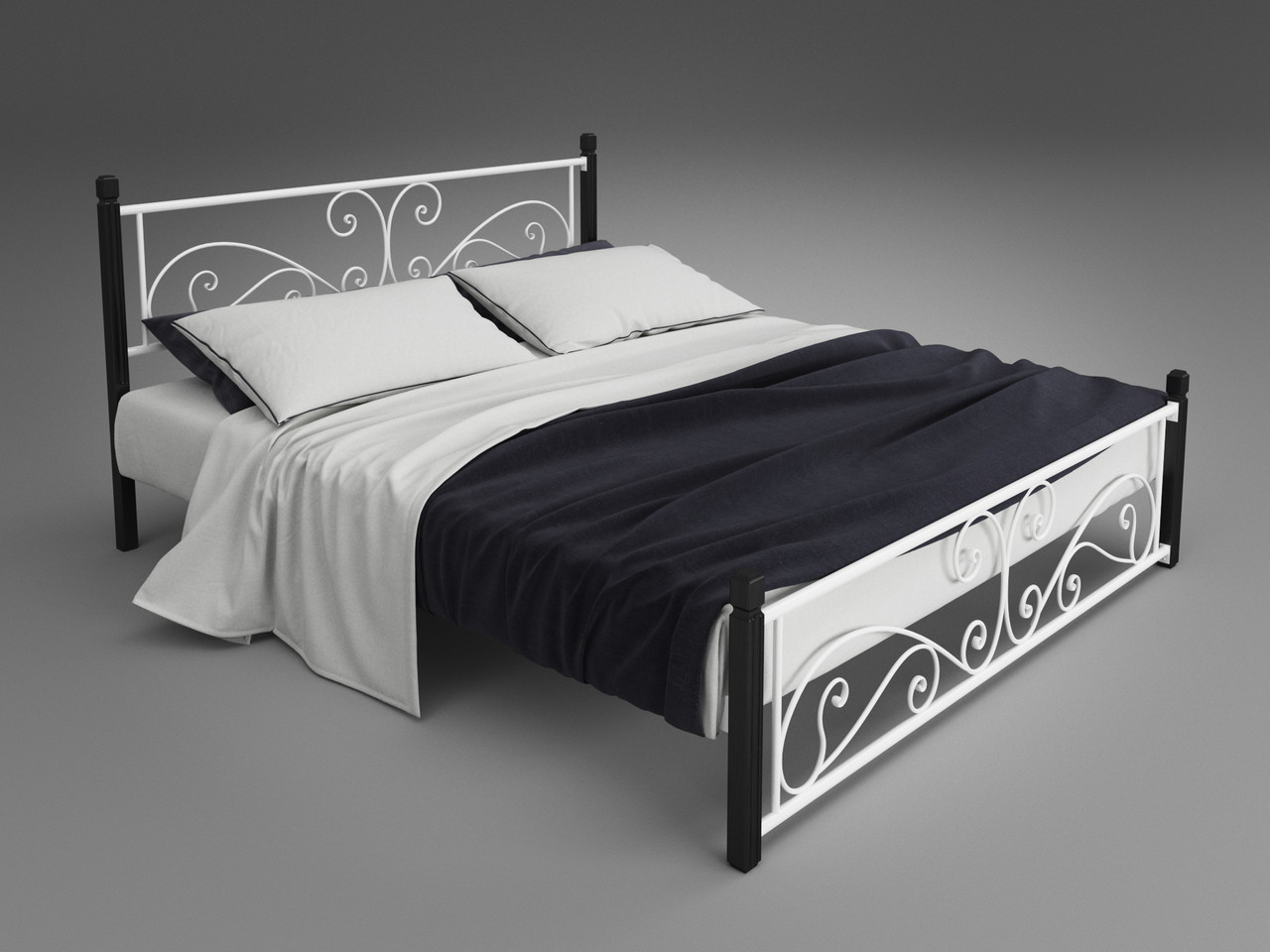Двуспальная металлическая кровать на деревянных ножках Нарцис от ТМ Теnero 160х190, Щит ДВП, 2 ящика - фото 2 - id-p2026434059