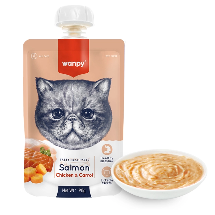 Рідкі ласощі для кішок Wanpy (Ванпі) Salmon Chicken & Carrot крем-суп з лососем, куркою та морквою 90 г
