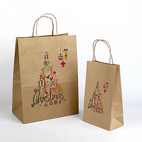 Різдвяні Подарункові Пакети 150*90*240 маленькі крафт пакетики "Різдвяна ялинка"