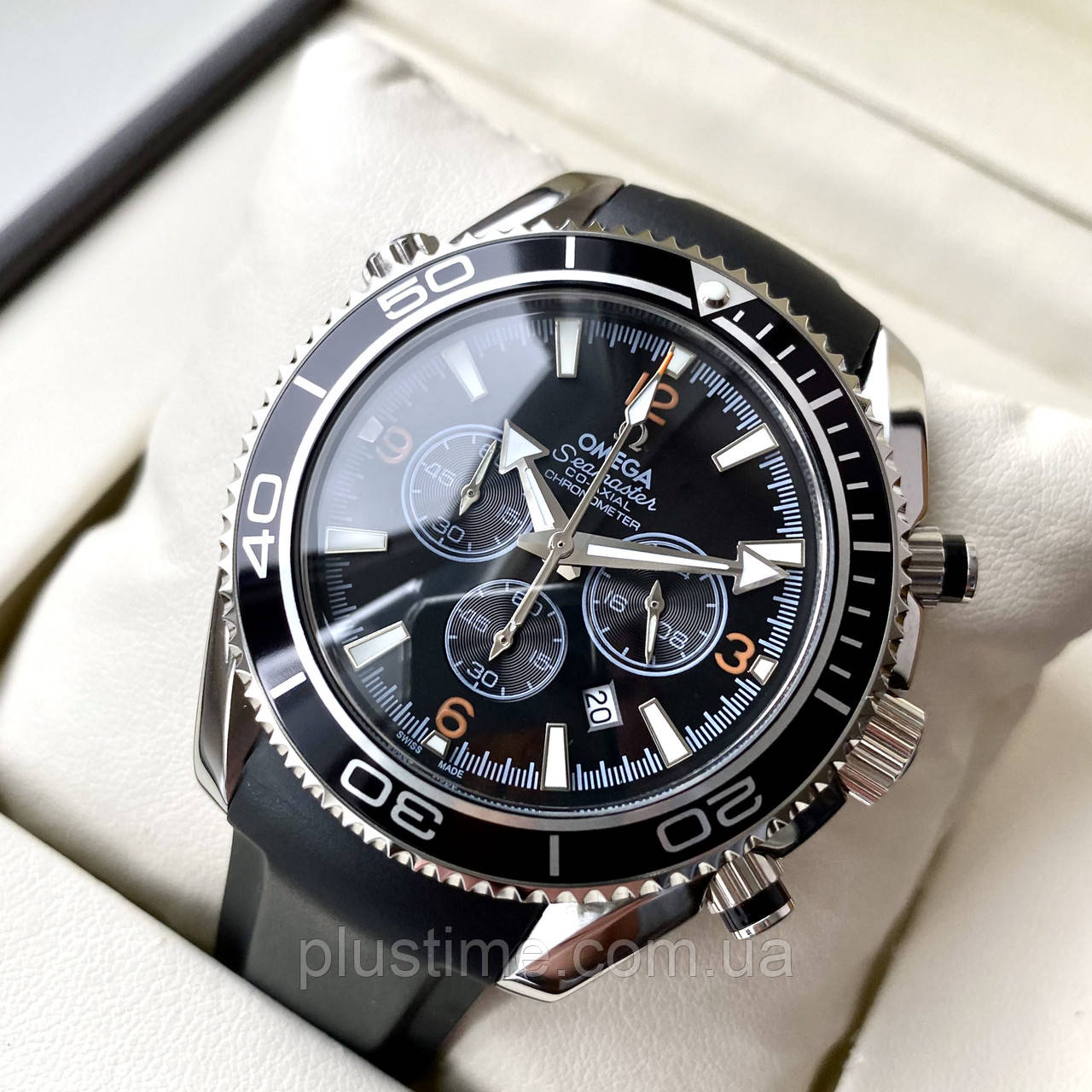 Чоловічий годинник Omega Seamaster Chronometer AAA наручний кварц із хронографом на каучуковому ремінці