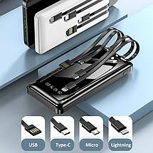 Power bank XIYT YZB0815 10000 mAh + кабель 4в1 USB / Micro / Type-C / Lightning / Ліхтарик Black, фото 3