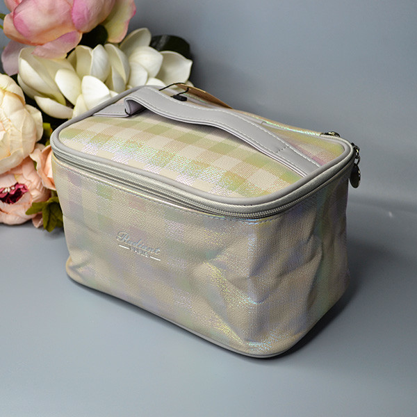 🧡Косметичка органайзер кейс жіночий на блискавці Перламутрова в клітинку Radiant Paris, фото 1