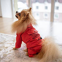 Комбинезон дождевик для собак на тонкой подкладке, красный, для мелких и средних пород, с карманом