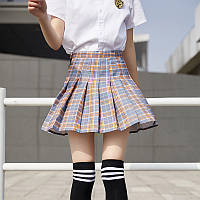 Юбка в клетку плиссированная в стиле аниме школьная с шортиками серая 6691 104-128 (XS)