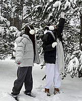 Женская стильная куртка теплый пуховик стеганная зимняя теплая курточка на подкладке с капюшоном синтепон 250 Черный, 50/54