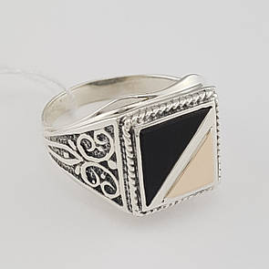 Чоловіча срібна печатка з золотом і оніксом 128з 22 розмір