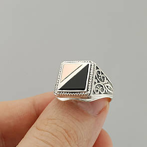 Чоловіча срібна печатка з золотом і оніксом 128з 22.5 розмір