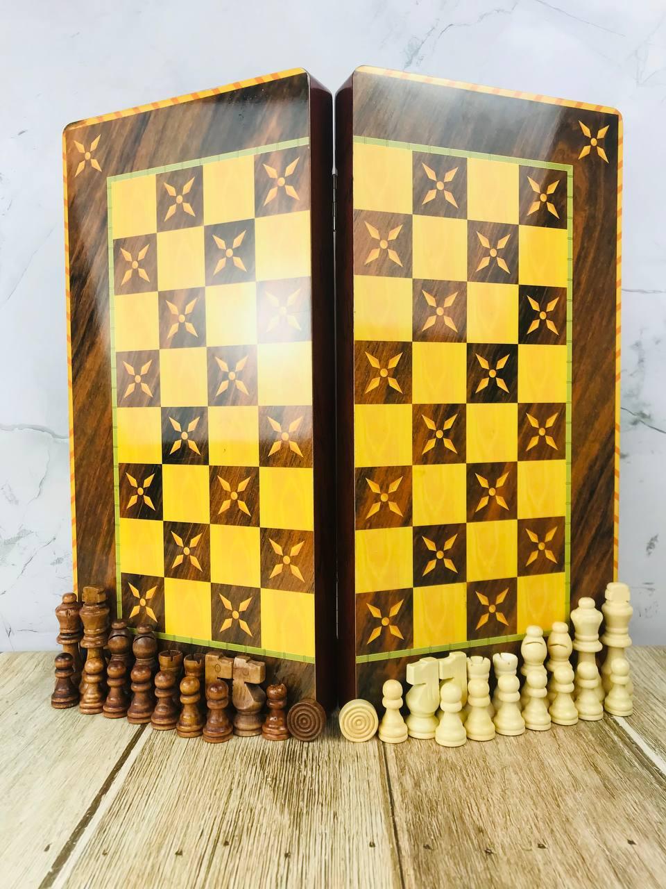 Набір для настільних ігор "Класика 3 в 1": Шахи, Шашки, Нарди, розмір 40х40 см з лакованою обробкою
