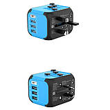 Універсальний мережевий USB-адаптер для подорожей і вдома Adapter Travel ORIGINAL Перехідник для розеток Синій, фото 9