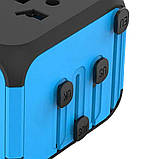 Універсальний мережевий USB-адаптер для подорожей і вдома Adapter Travel ORIGINAL Перехідник для розеток Синій, фото 4