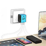 Універсальний мережевий USB-адаптер для подорожей і вдома Adapter Travel ORIGINAL Перехідник для розеток Синій, фото 11