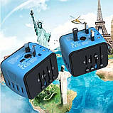 Універсальний мережевий USB-адаптер для подорожей і вдома Adapter Travel ORIGINAL Перехідник для розеток Синій, фото 8