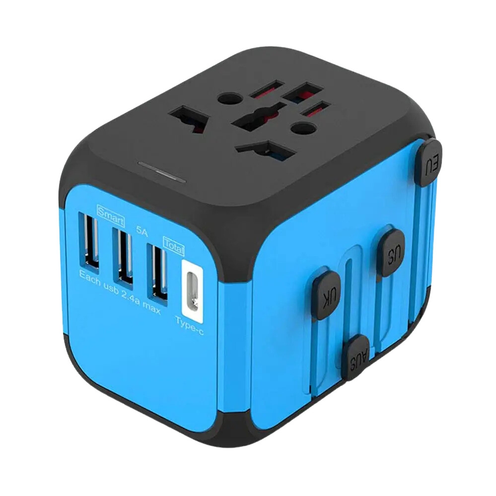 Універсальний мережевий USB-адаптер для подорожей і вдома Adapter Travel ORIGINAL Перехідник для розеток Синій