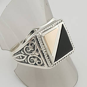 Чоловіча срібна печатка з золотом і оніксом 128з 21.5 розмір