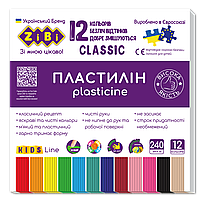 Пластилін CLASSIC 12 кольорів, 240г, KIDS Line