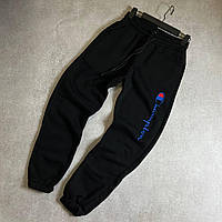 Мужские теплые спортивные штаны Champion на флисе Premium черные