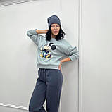 Жіночий спортивний костюм на флісі з шапкою, двоколірний | Кофта з принтом Міккі Маус + штани | Норма, фото 8