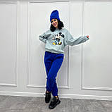 Жіночий спортивний костюм на флісі з шапкою, двоколірний | Кофта з принтом Міккі Маус + штани | Норма, фото 4