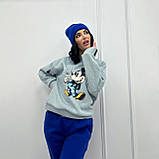 Жіночий спортивний костюм на флісі з шапкою, двоколірний | Кофта з принтом Міккі Маус + штани | Норма, фото 7