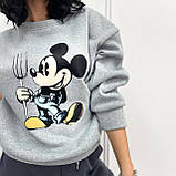📌 Жіночий Теплий спортивний костюм на флісі, двокольоровий 50-52 р. | Кофта з принтом Міккі Маус + штани | Батал, фото 6