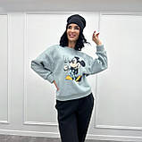 Жіночий спортивний костюм на флісі з шапкою, двоколірний | Кофта з принтом Міккі Маус + штани | Норма, фото 10