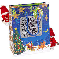 Новорічний подарунковий пакет із малюнком Дід Мороз у дорозі на оленях 18х23х10 см GB-21277 НР в упаковці 10 штук