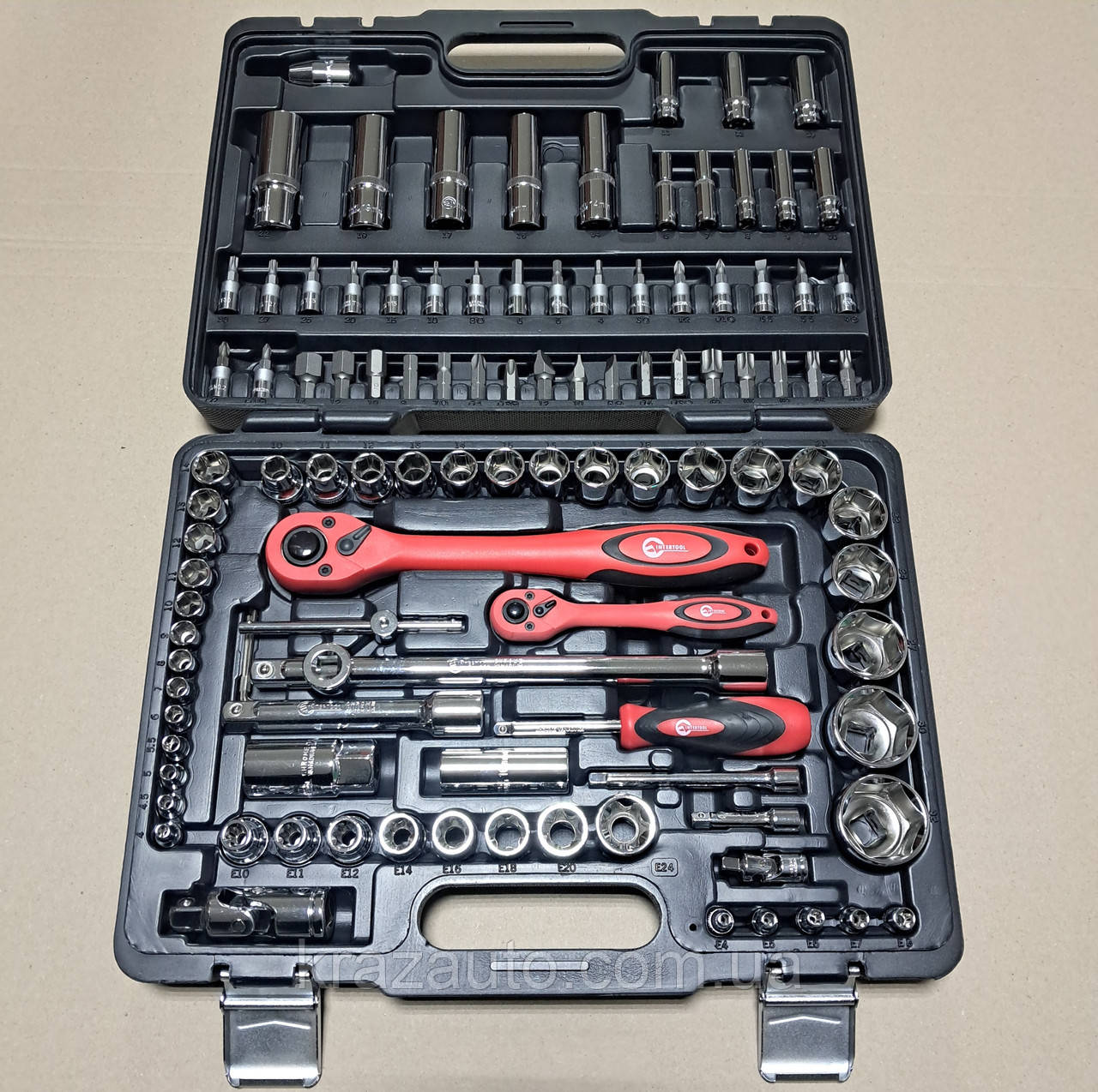 Набір інструментів Cr-V 1/2", 1/4", 108 од. INTERTOOL ET-6108, фото 1